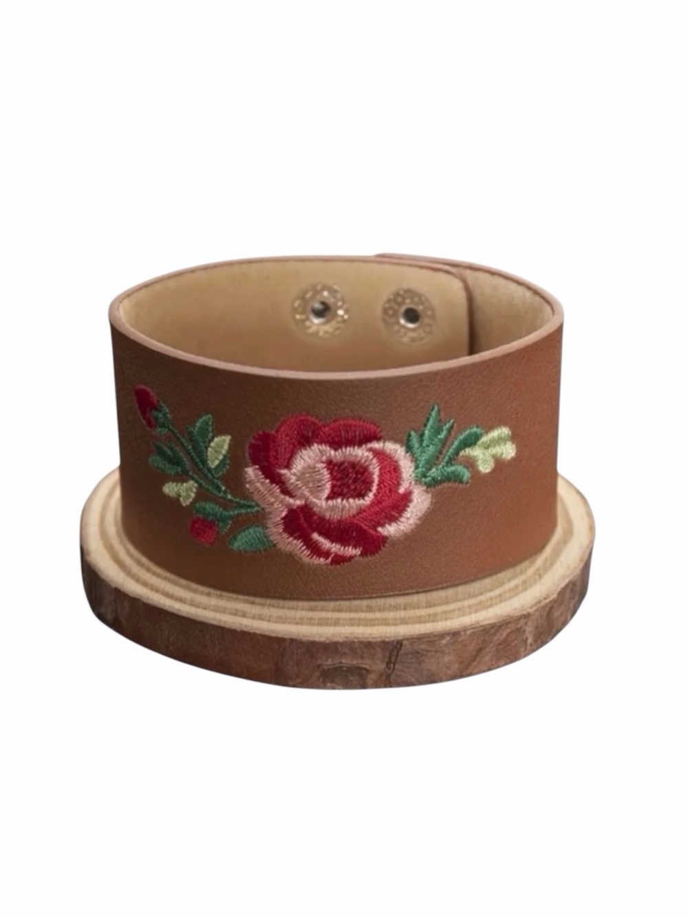 Embroidered Floral Leather Cuff Bracelet NWOT